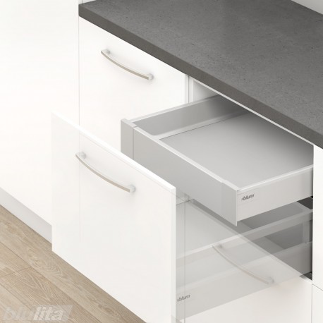 TANDEMBOX antaro M vidinio stalčiaus komplektas, NL&nbsp;450&nbsp;mm, 65&nbsp;kg, BLUMOTION, pilkas „White Aluminium“