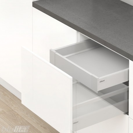 TANDEMBOX antaro M vidinio stalčiaus komplektas, NL&nbsp;450&nbsp;mm, 65&nbsp;kg, TIP-ON BLUMOTION, pilkas „White Aluminium“