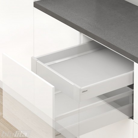 TANDEMBOX antaro M vidinio stalčiaus komplektas, NL&nbsp;650&nbsp;mm, 65&nbsp;kg, TIP-ON BLUMOTION, pilkas „White Aluminium“