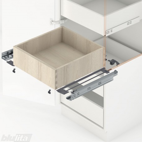 TANDEM plus BLUMOTION komplektas tvirt. bėgelyje integr. fiksatoriumi, vidiniam stalčiui, NL 410 mm, 30 kg, pilno ištraukimo