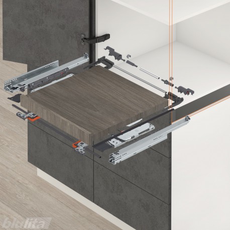 MOVENTO TIP-ON&nbsp;BLUMOTION komplektas ištraukiamai lentynai, NL&nbsp;320&nbsp;mm, 20&nbsp;kg, pilno ištraukimo