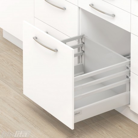 TANDEMBOX antaro C+2xZRR stalčiaus komplektas su 3&nbsp;x&nbsp;relingais, NL&nbsp;450&nbsp;mm, 65&nbsp;kg, BLUMOTION, pilkas „White Aluminium“