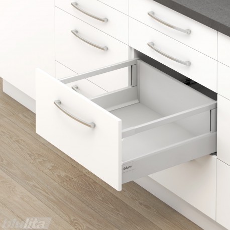 TANDEMBOX antaro D stalčiaus komplektas su relingu ir laikikliais, NL&nbsp;450&nbsp;mm, 65&nbsp;kg, BLUMOTION, pilkas „White Aluminium“