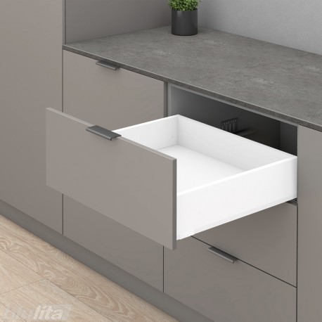 MERIVOBOX K stalčiaus komplektas, NL&nbsp;600&nbsp;mm, 40&nbsp;kg, BLUMOTION, baltas „Silk“, EXPANDO&nbsp;T