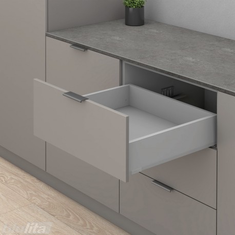 MERIVOBOX K stalčiaus komplektas, NL&nbsp;600&nbsp;mm, 40&nbsp;kg, BLUMOTION, pilkas „Indium“, EXPANDO&nbsp;T