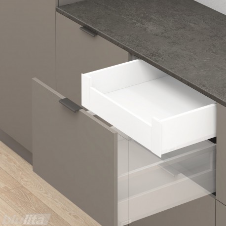 MERIVOBOX K vidinio stalčiaus komplektas, NL&nbsp;600&nbsp;mm, 70&nbsp;kg, BLUMOTION, baltas „Silk“