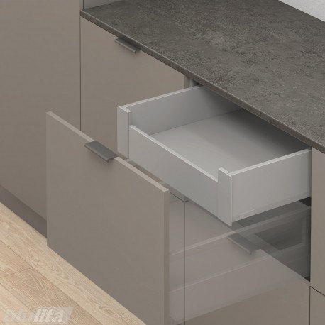 MERIVOBOX K vidinio stalčiaus komplektas, NL&nbsp;600&nbsp;mm, 40&nbsp;kg, BLUMOTION, pilkas „Indium“