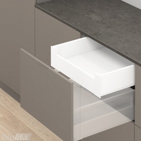 MERIVOBOX K vidinio stalčiaus komplektas, NL&nbsp;600&nbsp;mm, 40&nbsp;kg, TIP-ON BLUMOTION, baltas „Silk“