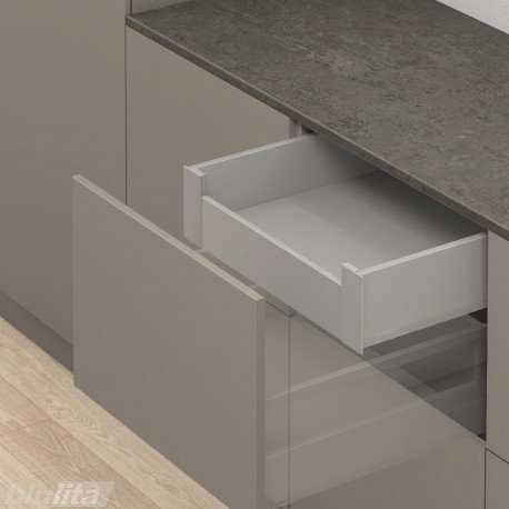 MERIVOBOX K vidinio stalčiaus komplektas, NL&nbsp;600&nbsp;mm, 70&nbsp;kg, TIP-ON BLUMOTION, pilkas „Indium“