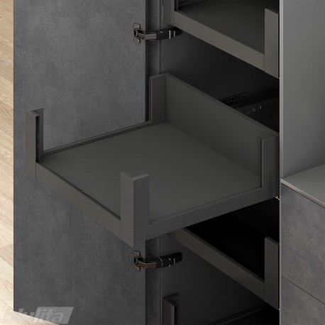 LEGRABOX C free vidinio stalčiaus komplektas, NL 450 mm, 70 kg, BLUMOTION, juodas „Carbon“, fasadas su laikikliais