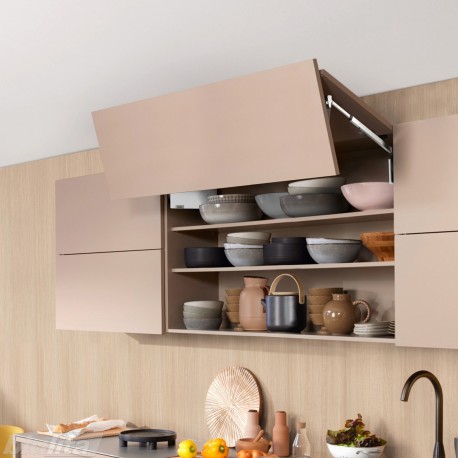 AVENTOS HF top komplektas, F2501 mech., F39 svertai, medžio/plokštės fasadas, balti dangteliai