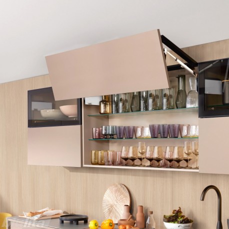 AVENTOS HF top komplektas, F2501 mech., F39 svertai, plataus prof. ir medžio/plokštės fasadas, balti dangteliai