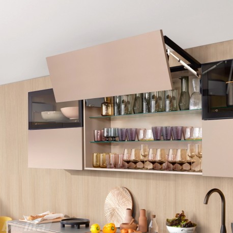 AVENTOS HF top komplektas, F2511 mech., F35 svertai, plataus prof. ir medžio/plokštės fasadas, pilki dangteliai