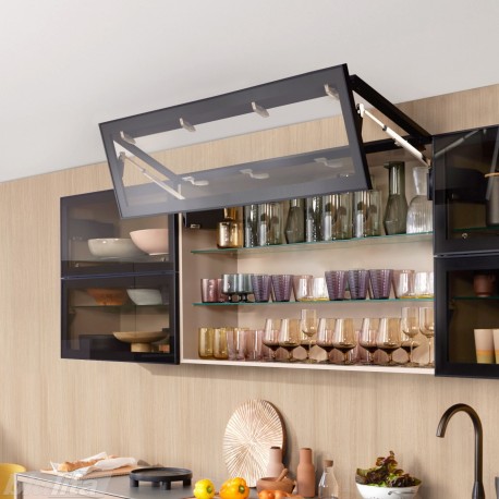 AVENTOS HF top komplektas, F2501 mech., F32 svertai, plataus profilio fasadas, tam. pilki dangteliai