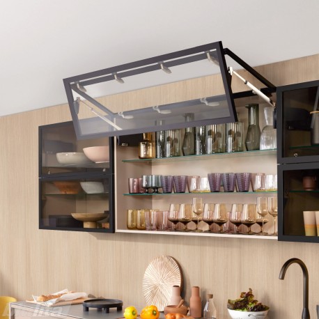 AVENTOS HF top komplektas, F2501 mech., F39 svertai, siauro profilio fasadas, tam. pilki dangteliai