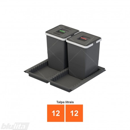 Šiukšliadėžių METROPOLIS komplektas, gylis&nbsp;– 500&nbsp;mm, plotis&nbsp;– 600&nbsp;mm, aukštis&nbsp;– 340&nbsp;mm, talpa&nbsp;– 12, 12&nbsp;l