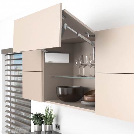AVENTOS HF top komplektas, F2511 mech., F35 svertai, medžio/plokštės fasadas, balti dangteliai