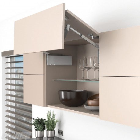 AVENTOS HF top komplektas, F2511 mech., F32 svertai, medžio/plokštės fasadas, pilki dangteliai