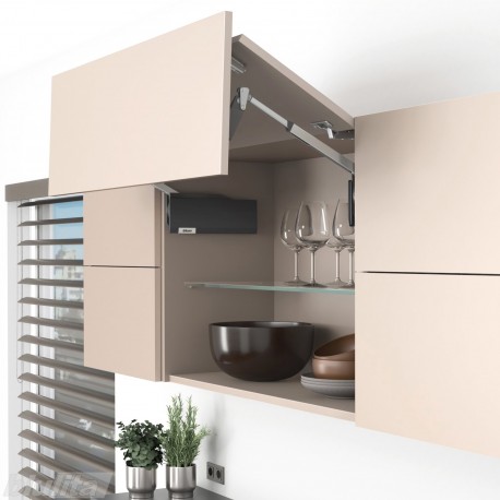 AVENTOS HF top komplektas, F2811 mech., F39 svertai, medžio/plokštės fasadas, tam. pilki dangteliai