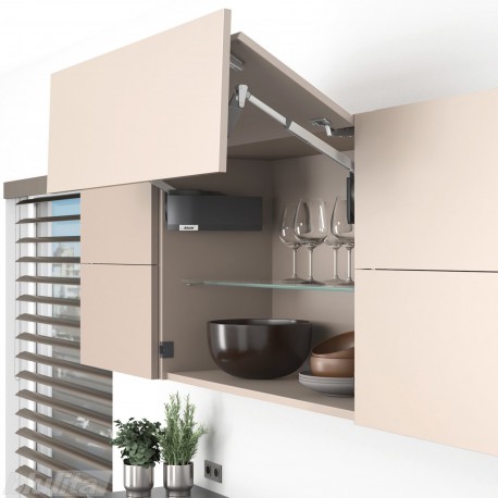 AVENTOS HF top komplektas, F2511 mech., F39 svert., medžio/plokštės fasadas, tam. pilki dangt., su SERVO-DRIVE