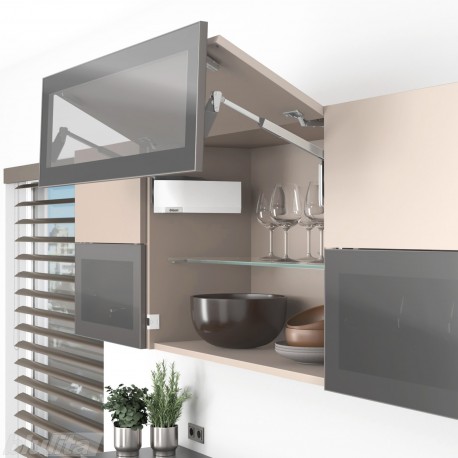 AVENTOS HF top komplektas, F2501 mech., F39 svert., medžio/plokštės ir plataus prof. fasadas, balti dangt., su SERVO-DRIVE