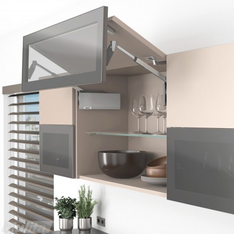 AVENTOS HF top komplektas, F2511 mech., F35 svertai, medžio/plokštės ir plataus prof. fasadas, pilki dangteliai