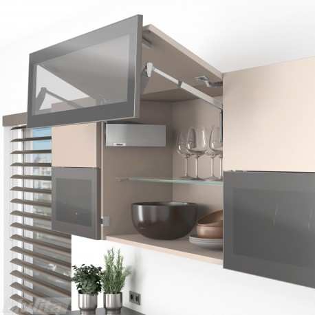 AVENTOS HF top komplektas, F2811 mech., F39 svert., medžio/plokštės ir plataus prof. fasadas, pilki dangt., su SERVO-DRIVE
