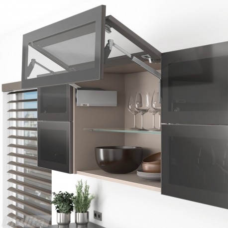 AVENTOS HF top komplektas, F2501 mech., F32 svertai, plataus profilio fasadas, pilki dangteliai