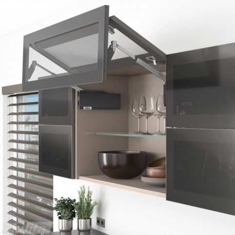 AVENTOS HF top komplektas, F2501 mech., F35 svertai, plataus profilio fasadas, tam. pilki dangteliai