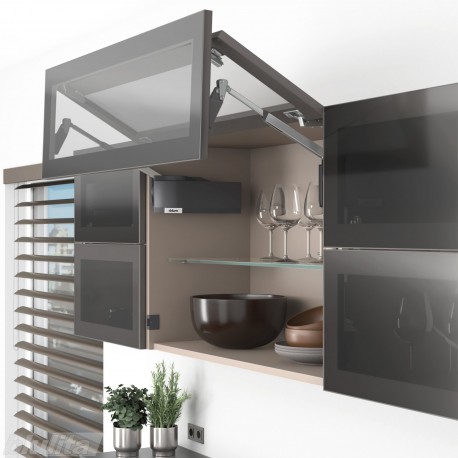 AVENTOS HF top komplektas, F2501 mech., F32 svert., plataus profilio fasadas, tam. pilki dangt., su SERVO-DRIVE