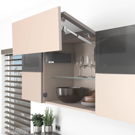AVENTOS HF top komplektas, F2501 mech., F35 svert., plataus prof. ir medžio/plokštės fasadas, tam. pilki dangt., su SERVO-DRIVE