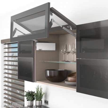 AVENTOS HF top komplektas, F2511 mech., F35 svertai, plataus profilio fasadas, balti dangteliai