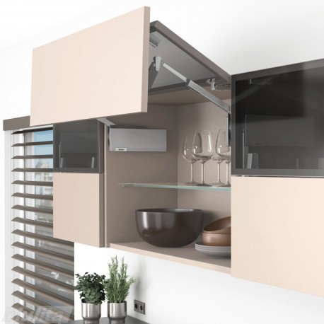 AVENTOS HF top komplektas, F2501 mech., F32 svertai, siauro prof. ir medžio/plokštės fasadas, pilki dangteliai