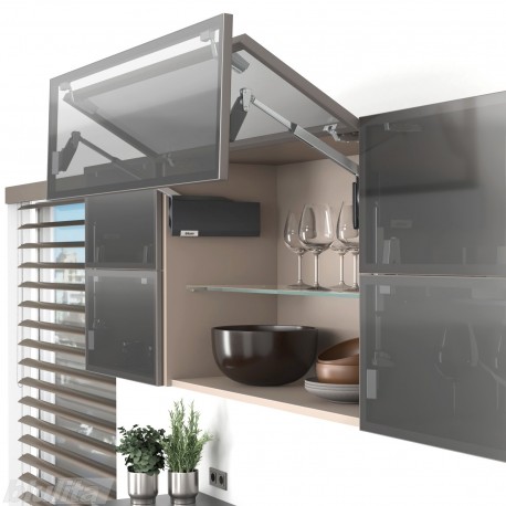 AVENTOS HF top komplektas, F2501 mech., F35 svertai, siauro profilio fasadas, tam. pilki dangteliai