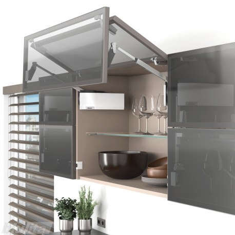 AVENTOS HF top komplektas, F2501 mech., F35 svert., siauro profilio fasadas, balti dangt., su SERVO-DRIVE