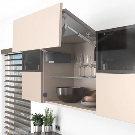 AVENTOS HF top komplektas, F2511 mech., F39 svert., siauro prof. ir medžio/plokštės fasadas, tam. pilki dangt., su SERVO-DRIVE