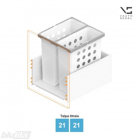 Skalbinių krepšių VS WASH komplektas, spintelės plotis KB – 450 mm, aukštis – 426 mm, talpa – 21, 21 l, baltas
