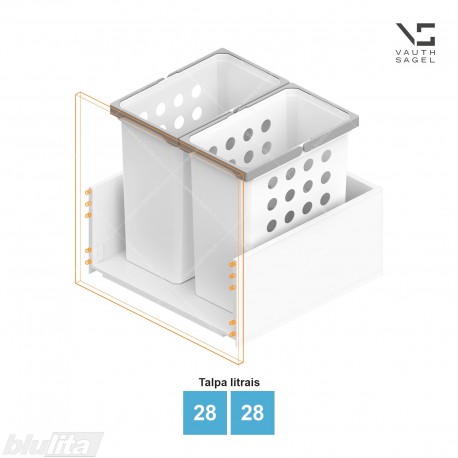 Skalbinių krepšių VS WASH komplektas, spintelės plotis KB – 550 mm, aukštis – 426 mm, talpa – 28, 28 l, baltas