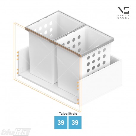 Skalbinių krepšių VS WASH komplektas, spintelės plotis KB – 750 mm, aukštis – 426 mm, talpa – 39, 39 l, baltas