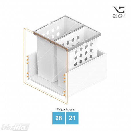 Skalbinių krepšių VS WASH komplektas, spintelės plotis KB – 500 mm, aukštis – 426 mm, talpa – 28, 21 l, baltas