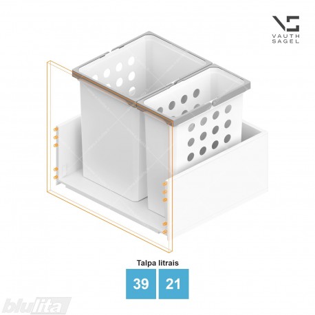 Skalbinių krepšių VS WASH komplektas, spintelės plotis KB – 600 mm, aukštis – 426 mm, talpa – 39, 21 l, baltas