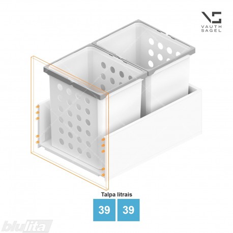 Skalbinių krepšių VS WASH komplektas, spintelės plotis KB – 500 mm, aukštis – 426 mm, talpa – 39, 39 l, baltas