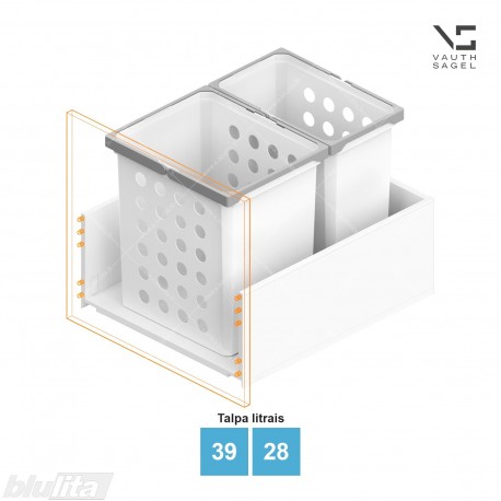 Skalbinių krepšių VS WASH komplektas, spintelės plotis KB – 550 mm, aukštis – 426 mm, talpa – 39, 28 l, baltas