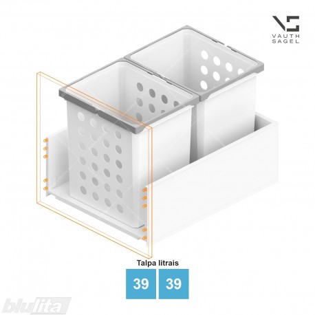 Skalbinių krepšių VS WASH komplektas, spintelės plotis KB – 550 mm, aukštis – 426 mm, talpa – 39, 39 l, baltas