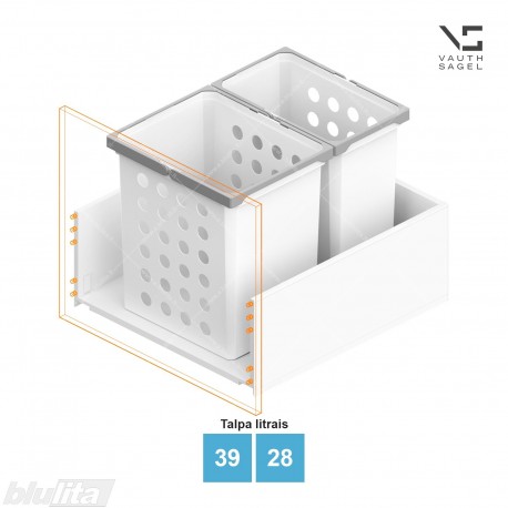 Skalbinių krepšių VS WASH komplektas, spintelės plotis KB – 600 mm, aukštis – 426 mm, talpa – 39, 28 l, baltas