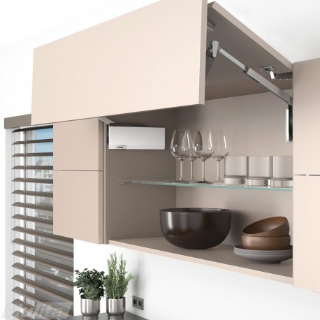 AVENTOS HF top komplektas, F2501 mech., F32 svertai, medžio/plokštės fasadas, balti dangteliai