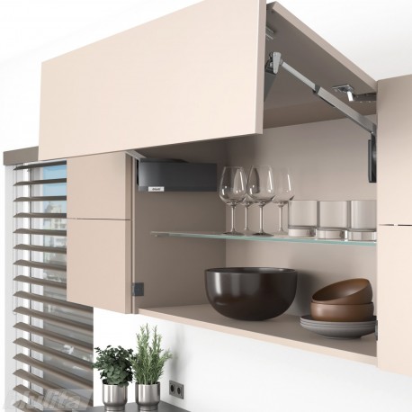 AVENTOS HF top komplektas, F2511 mech., F39 svert., medžio/plokštės fasadas, tam. pilki dangt., su SERVO-DRIVE