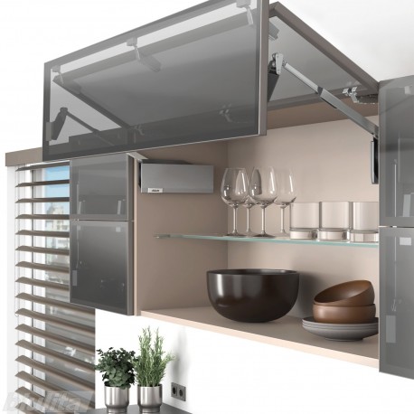 AVENTOS HF top komplektas, F2501 mech., F32 svertai, siauro profilio fasadas, pilki dangteliai