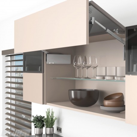 AVENTOS HF top komplektas, F2801 mech., F39 svertai, siauro prof. ir medžio/plokštės fasadas, pilki dangteliai