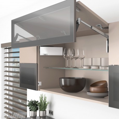 AVENTOS HF top komplektas, F2801 mech., F39 svert., medžio/plokštės ir plataus prof. fasadas, balti dangt., su SERVO-DRIVE